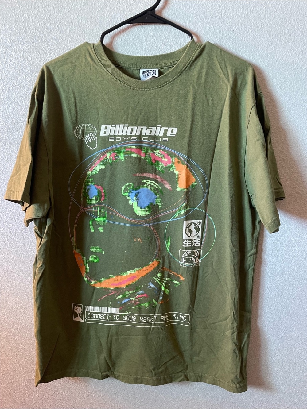 Worn Once - Billionaire Boys Club Olive Tee with Neon Green Orange Blue Graphic